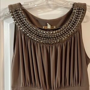 Gray Embellished Pleated Halter Maxi Gown